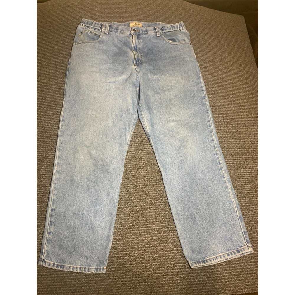 LL Bean Comfort Waist Jeans Mens 42x29 Blue Straight Leg Cotton Denim Casual